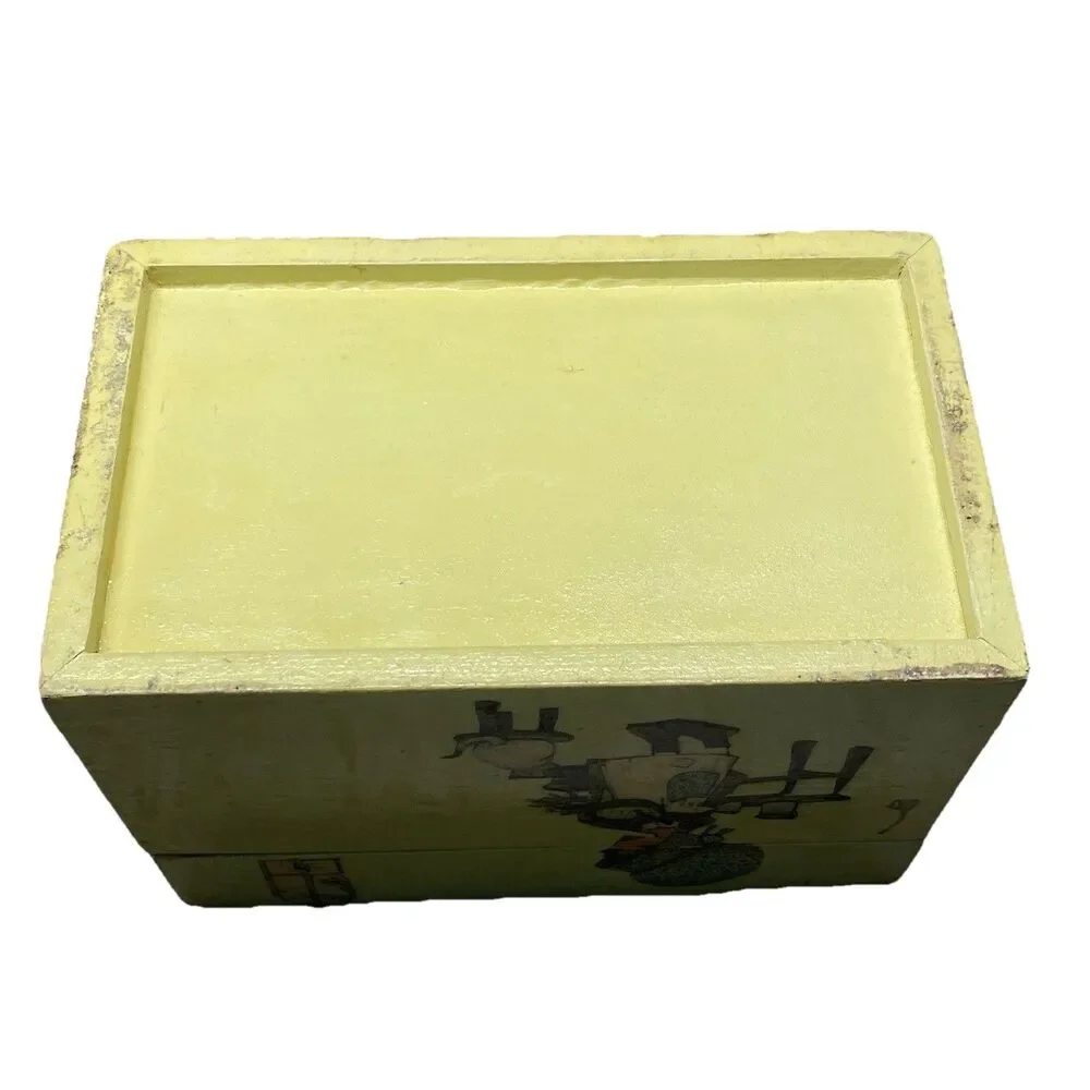 Vintage 1972 Signed Sadie Decoupage Wooden Box Bonnet Girl & Cat Cottagecore